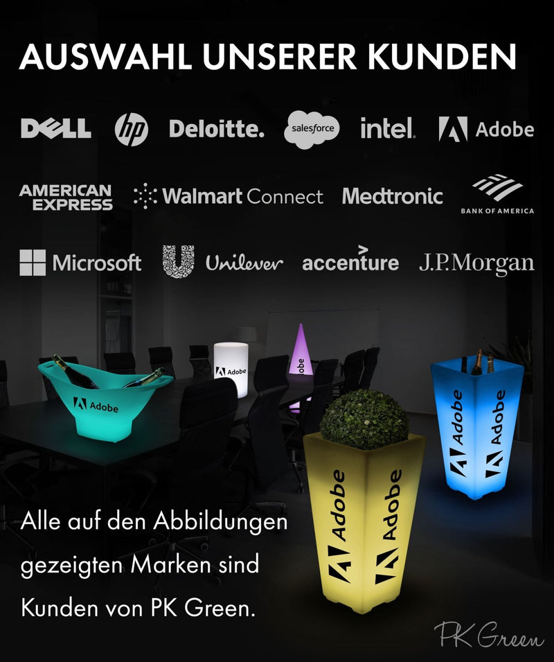 Massgeschneiderter Eiskübel Sekthalter Weinkühler, LED-Logo-Leuchtkasten, Tischdekoration mit Branding für Konferenz Firmenevent