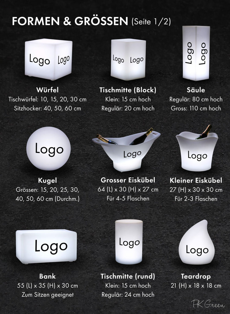 Leuchtkasten, auf Kundenwunsch personalisiert, LED Eiskübel Sekt-/Wein-Kühler, individuelles Logo
