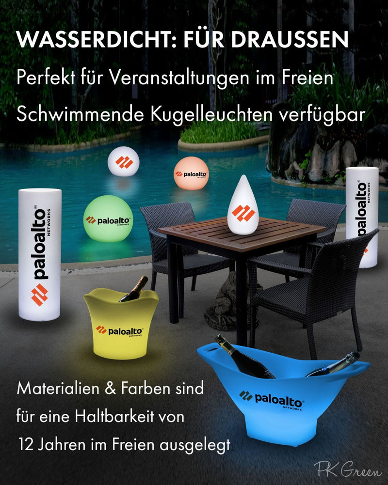 Massgeschneiderter Eiskübel Sekthalter Weinkühler, LED-Logo-Leuchtkasten, Tischdekoration mit Branding für Konferenz Firmenevent