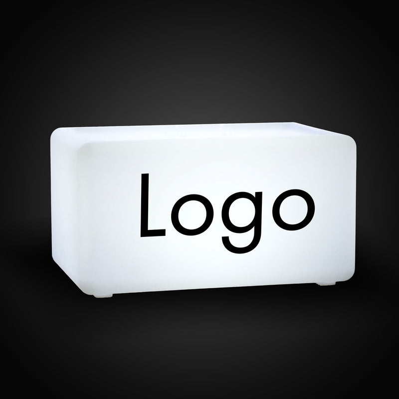 Logo-Leuchtkasten, Beleuchteter LED-Würfel, Sitzhocker Bank Rechteck, Personalisiertes Event-Werbeschild für Messestand, Konferenz, Firmenevent