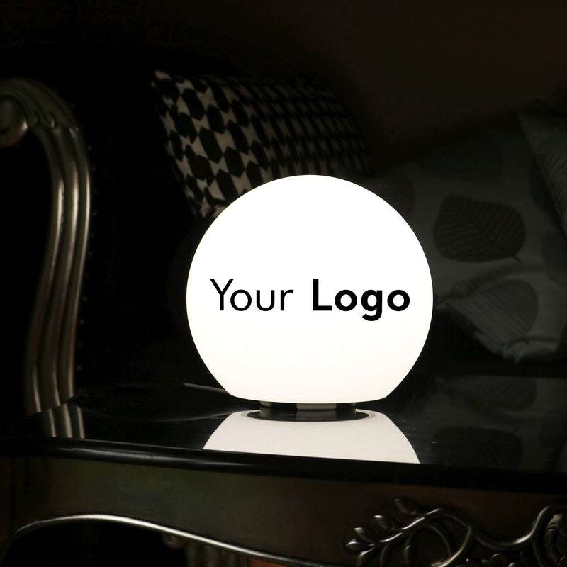 LED-Tischleuchte personalisiert 15 cm Leuchtreklame kundenspezifisch mit Ihrem Logo,  Ballform