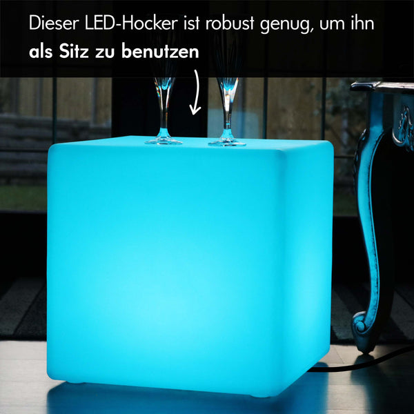 LED Würfel Sitzhocker, 40cm hoch, netzbetriebene mehrfarbige Stehlampe