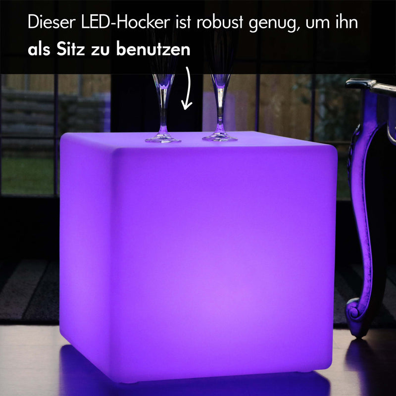 LED Würfel 40cm, beleuchteter Stuhl, kabellose Wohnzimmer Stehlampe