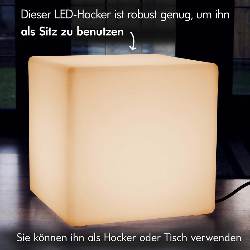 Grosser 50cm LED Würfelhocker, netzbetriebene Stehlampe, Warmweiss
