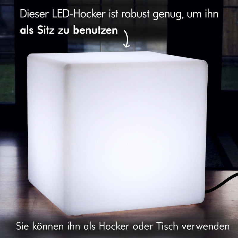 LED Tischhocker, Bodenleuchte netzbetrieben, Würfel 50cm, E27, Weiss