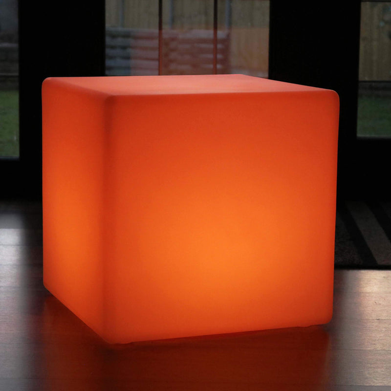60cm Grosser LED Leucht-Würfel Sitz-Hocker, RGB Stehlampe mit Akku und Farbwechsel