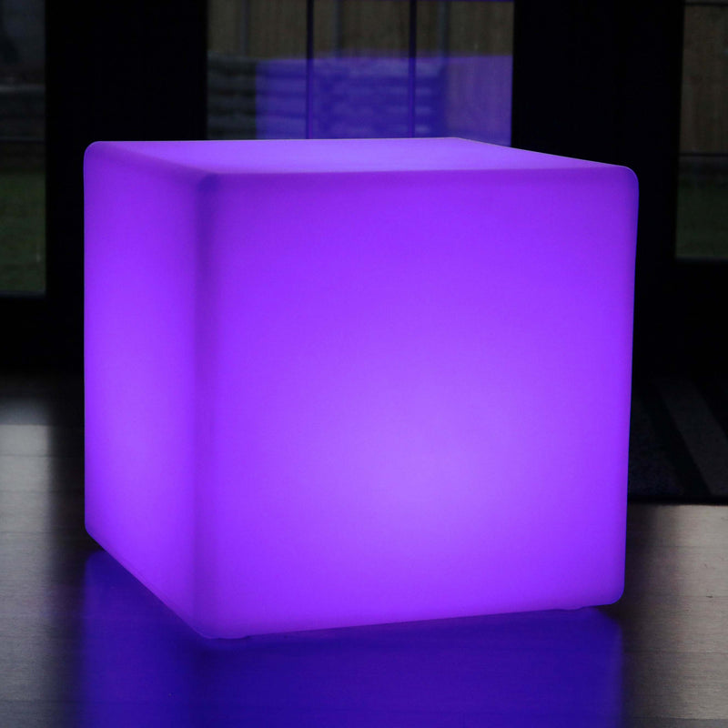 LED Sitzhocker, kabellose Stehlampe mit Farbwechsel, RGB Würfel Akku 50 cm