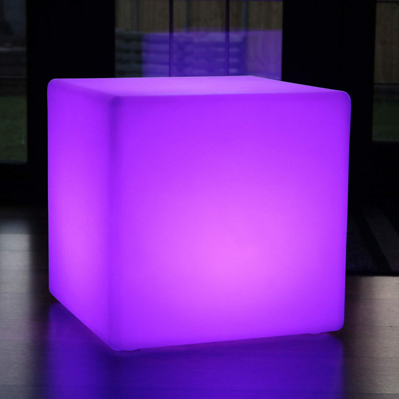 60cm Grosser LED Leucht-Würfel Sitz-Hocker, RGB Stehlampe mit Akku und Farbwechsel