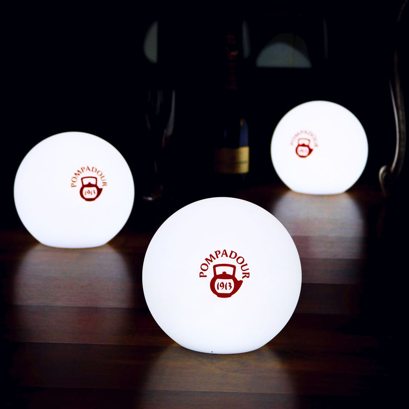 LED-Tischleuchte personalisiert 15 cm Leuchtreklame kundenspezifisch mit Ihrem Logo,  Ballform