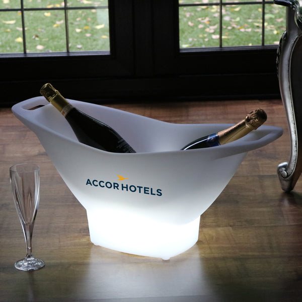 Grosse Lightbox, auf Kundenwunsch personalisiert, LED Eiskübel Sekt-/Wein-Kühler, individuelles Logo