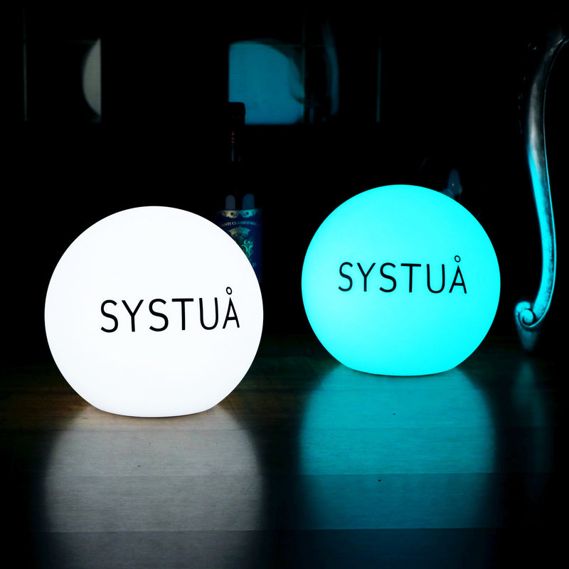 Tischlampe personalisiert Tischmitte Leuchtkasten mit Logo hintergrundbeleuchtet LED-Leuchtkugel